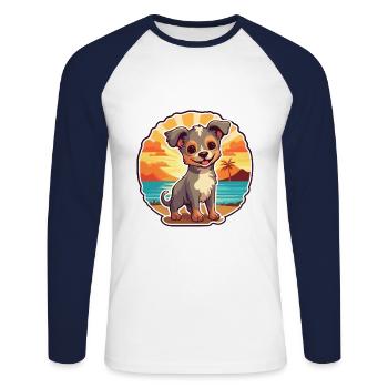 Dog Funny Cartoon Kawaii Beach Illustration - Unisex Long Sleeve Baseball T-Shirt - white/navy - Front - Nik (191cm)