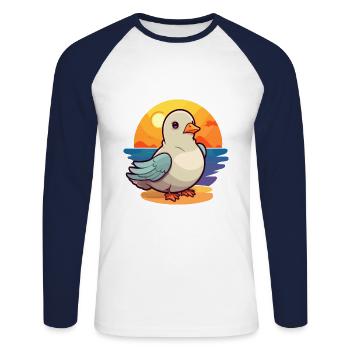 Taube, lustige Cartoon-Kawaii-Strand-Illustration - Unisex Baseballshirt langarm - Weiß/Navy - Vorne - Nik (191cm)