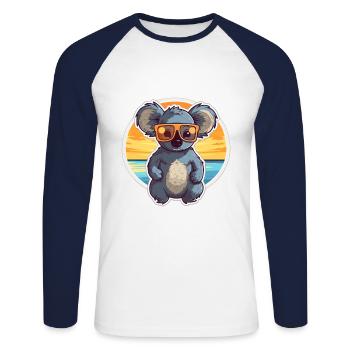 Koala drôle de dessin animé kawaii plage illustration - T-shirt baseball manches longues Homme - blanc/marine - Devant - Nik (191cm)