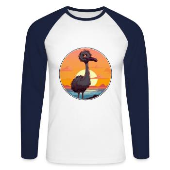 Strauß Lustige Karikatur Kawaii Strand Illustration - Unisex Baseballshirt langarm - Weiß/Navy - Vorne - Nik (191cm)