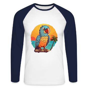Parrot Funny Cartoon Kawaii Beach Illustration - Unisex Long Sleeve Baseball T-Shirt - white/navy - Front - Nik (191cm)
