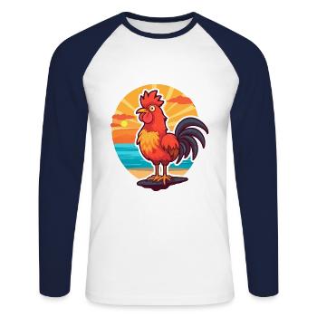 Rooster Funny Cartoon Kawaii Beach Illustration - Unisex Long Sleeve Baseball T-Shirt - white/navy - Front - Nik (191cm)