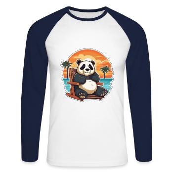 Panda Funny Cartoon Kawaii Beach Illustration - Unisex Long Sleeve Baseball T-Shirt - white/navy - Front - Nik (191cm)
