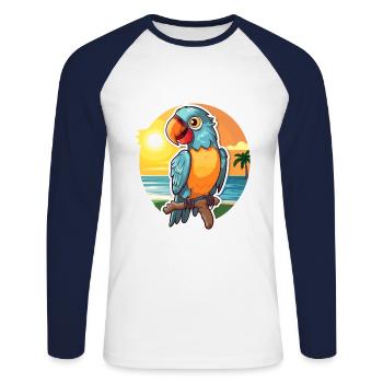 Parrot Funny Cartoon Kawaii Beach Illustration - Unisex Long Sleeve Baseball T-Shirt - white/navy - Front - Nik (191cm)