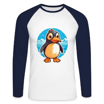 Penguin Funny Cartoon Kawaii Beach Illustration - Unisex Long Sleeve Baseball T-Shirt - white/navy - Front - Nik (191cm)