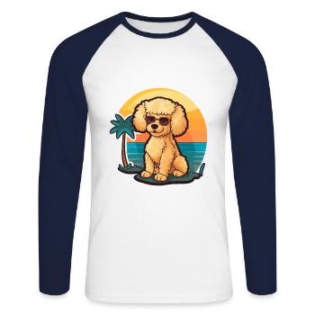 Pudel Hund Lustige Karikatur Kawaii Strand Illustration - Unisex Baseballshirt langarm - Weiß/Navy - Vorne - Nik (191cm)