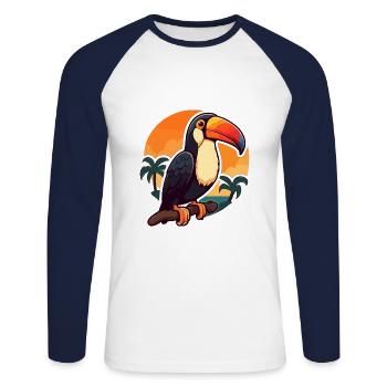 Toucan drôle de dessin animé kawaii plage illustration - T-shirt baseball manches longues Homme - blanc/marine - Devant - Nik (191cm)