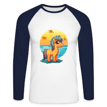 Ponny drôle de dessin animé kawaii plage illustration - T-shirt baseball manches longues Homme - blanc/marine - Devant - Nik (191cm)