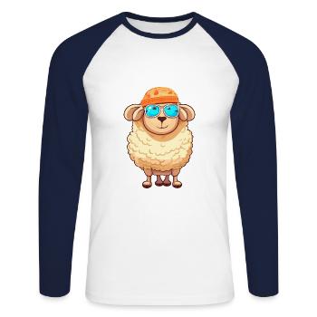Schaf lustige Karikatur Kawaii Strand Illustration - Unisex Baseballshirt langarm - Weiß/Navy - Vorne - Nik (191cm)