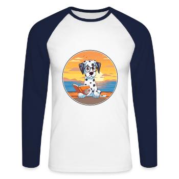 Dalmatien Mignon Drôle Dessin Animé Kawaii Livre Plage - T-shirt baseball manches longues Homme - blanc/marine - Devant - Nik (191cm)