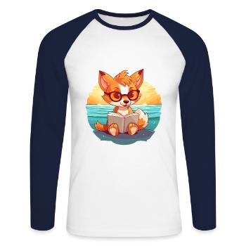 Fox Cute Funny Cartoon Kawaii Book Beach - Unisex Baseballshirt langarm - Weiß/Navy - Vorne - Nik (191cm)