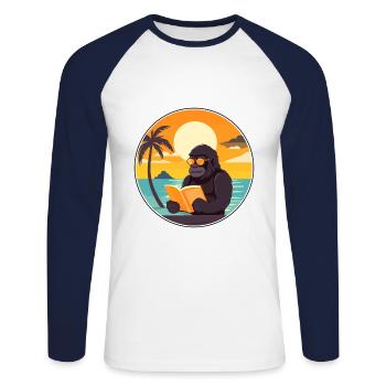 Gorilla Cute Funny Cartoon Kawaii Book Beach - Unisex Long Sleeve Baseball T-Shirt - white/navy - Front - Nik (191cm)