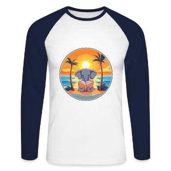 Elephant Cute Funny Cartoon Kawaii Book Beach - Unisex Long Sleeve Baseball T-Shirt - white/navy - Front - Nik (191cm)
