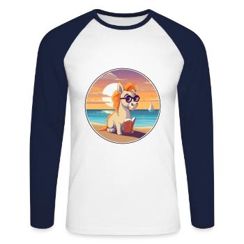 Pferd Niedlich Lustige Karikatur Kawaii Buch Strand - Unisex Baseballshirt langarm - Weiß/Navy - Vorne - Nik (191cm)