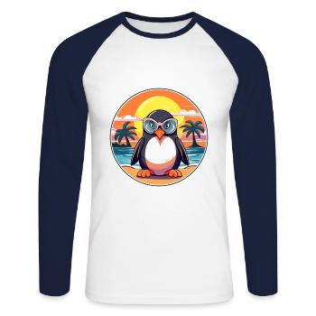Pinguin-niedlicher lustiger Cartoon Kawaii-Buch-Strand - Unisex Baseballshirt langarm - Weiß/Navy - Vorne - Nik (191cm)