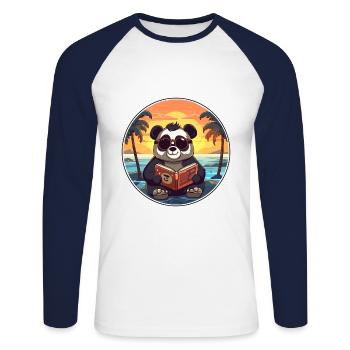 Panda Mignon Dessin Animé Drôle Kawaii Livre Plage - T-shirt baseball manches longues Homme - blanc/marine - Devant - Nik (191cm)