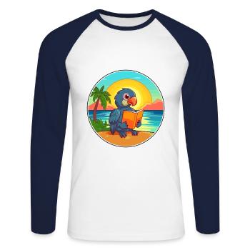 Papagei niedlicher lustiger Cartoon Kawaii Buchstrand - Unisex Baseballshirt langarm - Weiß/Navy - Vorne - Nik (191cm)