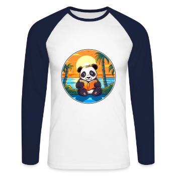 Panda Mignon Drôle Dessin Animé Kawaii Livre Plage - T-shirt baseball manches longues Homme - blanc/marine - Devant - Nik (191cm)