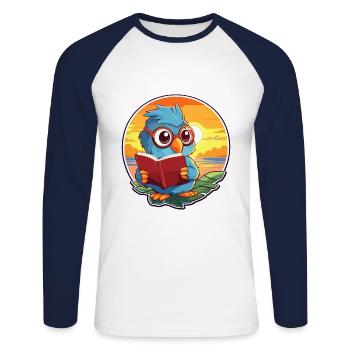 Papagei Niedliche Lustige Karikatur Kawaii Buch Strand - Unisex Baseballshirt langarm - Weiß/Navy - Vorne - Nik (191cm)
