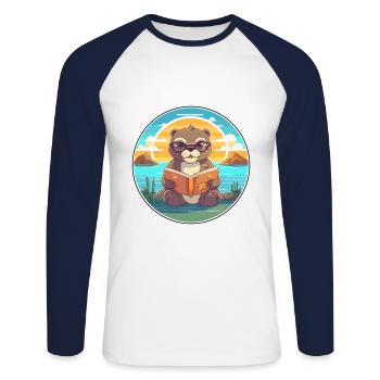 Otter Niedliche Lustige Karikatur Kawaii Buch Strand - Unisex Baseballshirt langarm - Weiß/Navy - Vorne - Nik (191cm)