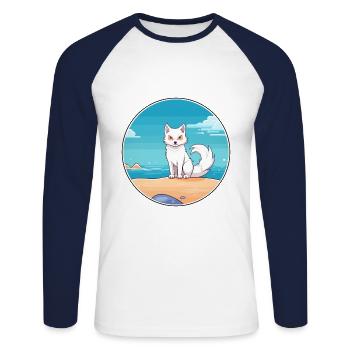 Arktisfuchs Aquarell Cartoon Kawaii Clipart Haustier - Unisex Baseballshirt langarm - Weiß/Navy - Vorne - Nik (191cm)
