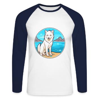 Arctic Wolf Watercolor Cartoon Kawaii Clipart Pet - Unisex Long Sleeve Baseball T-Shirt - white/navy - Front - Nik (191cm)