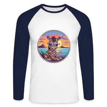 Zebra-niedlicher lustiger Cartoon Kawaii-Buch-Strand - Unisex Baseballshirt langarm - Weiß/Navy - Vorne - Nik (191cm)