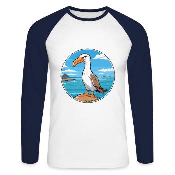 Albatross Watercolor Cartoon Kawaii Clipart Animal - Unisex Long Sleeve Baseball T-Shirt - white/navy - Front - Nik (191cm)