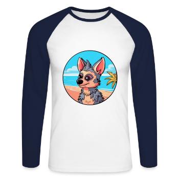 Aardwolf Aquarelle Cartoon Kawaii Clipart Animal - T-shirt baseball manches longues Homme - blanc/marine - Devant - Nik (191cm)