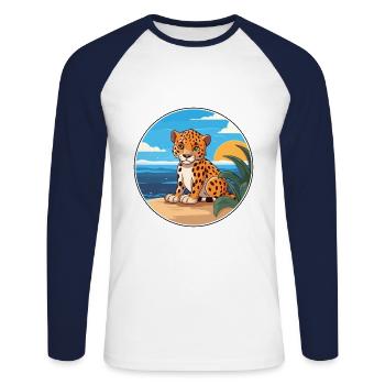 Amur Leopard Watercolor Cartoon Kawaii Clipart Pet - Unisex Long Sleeve Baseball T-Shirt - white/navy - Front - Nik (191cm)