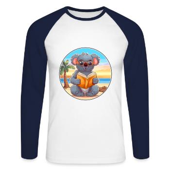 Koala Mignon Drôle Dessin Animé Kawaii Livre Plage - T-shirt baseball manches longues Homme - blanc/marine - Devant - Nik (191cm)
