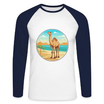 Camel Watercolor Cartoon Kawaii Clipart Animal - Unisex Long Sleeve Baseball T-Shirt - white/navy - Front - Nik (191cm)