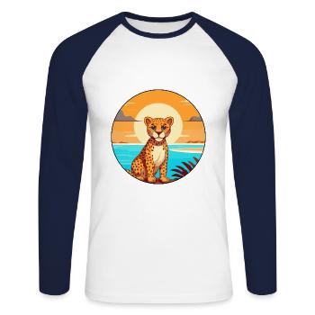 Gepard Aquarell Cartoon Kawaii Clipart Tier - Unisex Baseballshirt langarm - Weiß/Navy - Vorne - Nik (191cm)