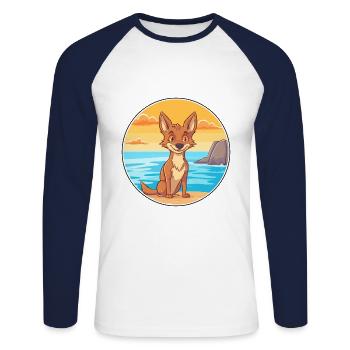 Coyote Watercolor Cartoon Kawaii Clipart Animal - Unisex Long Sleeve Baseball T-Shirt - white/navy - Front - Nik (191cm)