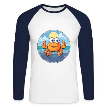 Crab Watercolor Cartoon Kawaii Clipart Animal - Unisex Long Sleeve Baseball T-Shirt - white/navy - Front - Nik (191cm)