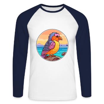 Cuckoo Watercolor Cartoon Kawaii Clipart Animal - Unisex Long Sleeve Baseball T-Shirt - white/navy - Front - Nik (191cm)
