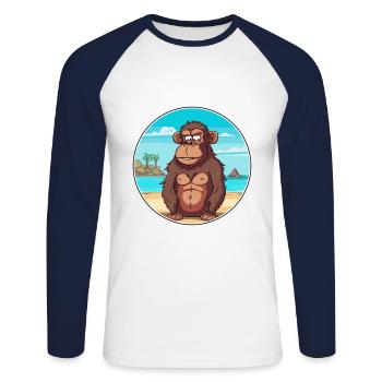 Baboon Watercolor Cartoon Kawaii Clipart Animal - Unisex Long Sleeve Baseball T-Shirt - white/navy - Front - Nik (191cm)