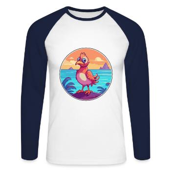 Chicken Watercolor Cartoon Kawaii Clipart Animal - Unisex Long Sleeve Baseball T-Shirt - white/navy - Front - Nik (191cm)