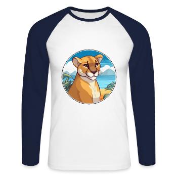 Cougar Watercolor Cartoon Kawaii Clipart Animal - Unisex Long Sleeve Baseball T-Shirt - white/navy - Front - Nik (191cm)