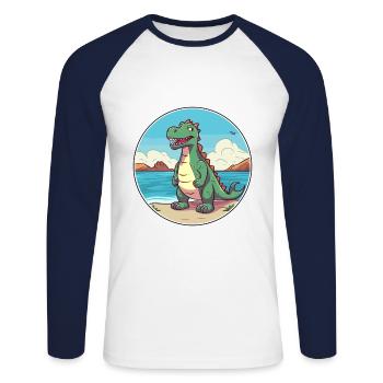 Dinosaur Watercolor Cartoon Kawaii Clipart Animal - Unisex Long Sleeve Baseball T-Shirt - white/navy - Front - Nik (191cm)