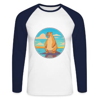 Capybara Aquarell Cartoon Kawaii Clipart Tier - Unisex Baseballshirt langarm - Weiß/Navy - Vorne - Nik (191cm)