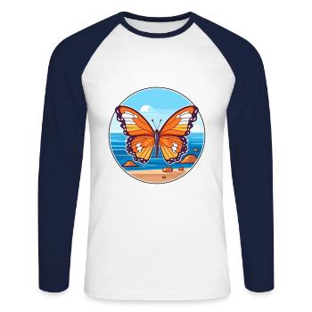 Papillon Aquarelle Dessin Animé Kawaii Clipart Animal - T-shirt baseball manches longues Homme - blanc/marine - Devant - Nik (191cm)