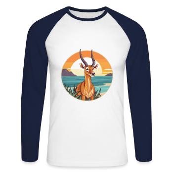 Antilope Aquarell Cartoon Kawaii Clipart Tier - Unisex Baseballshirt langarm - Weiß/Navy - Vorne - Nik (191cm)