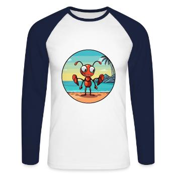 Ant Watercolor Cartoon Kawaii Clipart Animal - Unisex Long Sleeve Baseball T-Shirt - white/navy - Front - Nik (191cm)
