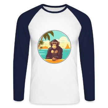Chimpanzé aquarelle dessin animé Kawaii Clipart animal de compagnie - T-shirt baseball manches longues Homme - blanc/marine - Devant - Nik (191cm)