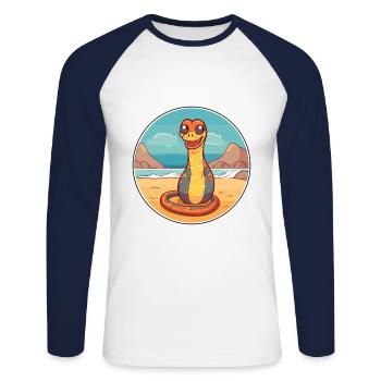 Cobra aquarelle dessin animé Kawaii Clipart Animal - T-shirt baseball manches longues Homme - blanc/marine - Devant - Nik (191cm)