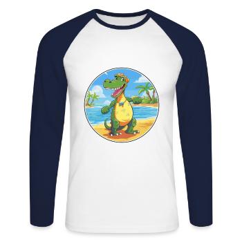 Crocodile aquarelle dessin animé Kawaii Clipart Animal - T-shirt baseball manches longues Homme - blanc/marine - Devant - Nik (191cm)
