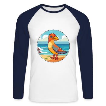 Oiseau Aquarelle Cartoon Kawaii Clipart Animal - T-shirt baseball manches longues Homme - blanc/marine - Devant - Nik (191cm)
