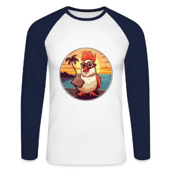 Rooster Cute Funny Cartoon Kawaii Book Beach - Unisex Long Sleeve Baseball T-Shirt - white/navy - Front - Nik (191cm)
