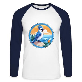 Blauer Eichelhäher Vogel Aquarell Karikatur Kawaii Tier Haustier - Unisex Baseballshirt langarm - Weiß/Navy - Vorne - Nik (191cm)